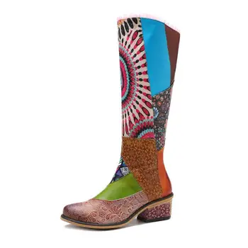 YourSeason Doamnelor Din Piele De Iarnă Pantofi Lungi Zip Rotund Toe Casual De Cusut 2022 Femei Vintage Platforma Cizme Culori Amestecate