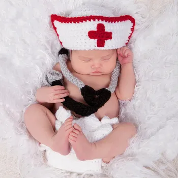 Croșetat Nou-născut Medicul Costum Copii Tricotate Pălărie Beanie Copil Haine pentru sedinta Foto Băieții Vin Acasă Tinuta Baby shower Cadouri