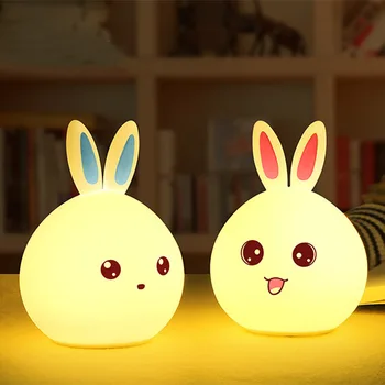 Nou stil de Iepure LED Lumina de Noapte Pentru Copii copii Copii Lampă de Noptieră Silicon Multicolor cu Senzor Tactil de Control de la Robinet Veioza