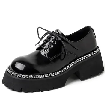 Noi de Toamna pentru Femei Mocasini Pantofi din Piele Dantela-Up Platforma Fund Gros Toc Gros Deget de la picior Pătrat Shain Pompe 11251255