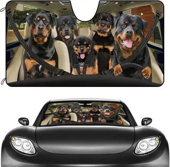 CafeTime Câine Auto Parbriz Parasolar Rottweiler de Familie Decor Vehicul parasolar Parasolar UV Ray Reflector Soare Protector, Ține
