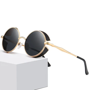 Brand Designer de ochelari de Soare Moda Punk Cadru Rotund Polarizor ochelari de Soare de sex Feminin Clasic de Ochelari de sex Masculin Retro Nuante Oculos De Sol