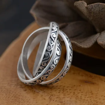 Argint Thai Nou 100% S990 fin inel de argint antic mat procesul de proiectare individualitatea serie de trei noi cupluri Femei inel