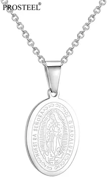 PROSTEEL Maria, Mama Medalion Oval Pandantiv Religios Creștin Bărbați Femei Lanț Colier, Placat cu Aur de 18K/Sunet de Argint PSP2697