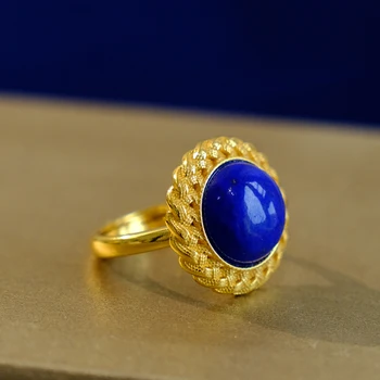 Design rafinat placat cu argint retro twist albastru inele pentru femei lapis lazuli reglabil rotund lumină de lux high-end de bijuterii Cadou