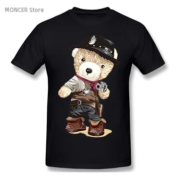Desen Animat amuzant Pusca Teddy Bear Tricou Casual Bărbat/femei Tee Tricou cu Maneci Scurte din Bumbac Tricou