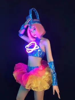 LED Topuri Fusta Tutu Tinuta Sexy Festivalul de Dans Lumina Costum Femei Dansatoare Tehnologia Viitorului Performanță Etapă Purta Bara de Haine