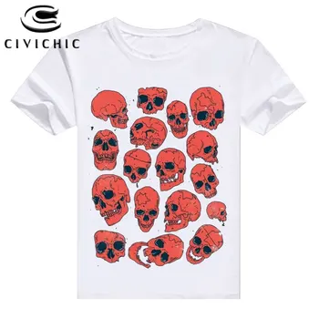 CIVI CHIC de Vară Mâneci Scurte Tricou Femei Craniile Osoase Fantomă Punisher Print T-shirt pentru Bărbați Hard Rock Topuri Largi Teuri WST149