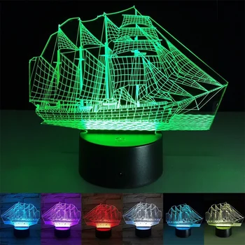 Iluzia 3D Lumina de Noapte cu Barca de Navigatie Acrilice Lampă de Noptieră 7 Culori Schimbare de Decor Acasă USB/Baterie pentru Cafea,KTV