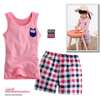 Vara coreean Fetelor Set de Pijama cu mânecă Scurtă, pantaloni Scurți de culoare Roz Drăguț Vesta Bufnita Bumbac Copii Pijamale