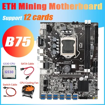 B75 ETH Miniere Placa de baza 12 PCIE USB+CPU G530+Ventilator de Răcire+Comutator Cablu+Cablu SATA DDR3 MSATA Placa de baza LGA1155