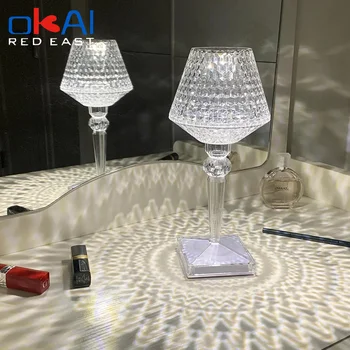 LED-uri Cristal de Diamant Proiecție Lampa de Birou USB de Încărcare Senzor Tactil Restaurant, Bar Decor Masa de Lumini Romantice Lampă de Noapte