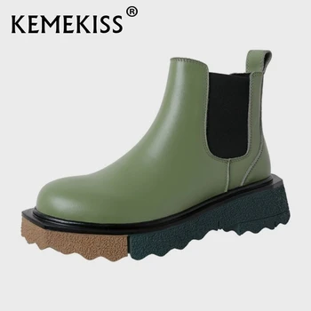 KemeKiss Noua Moda Real Din Piele Femei Pantofi Glezna Cizme Rotund Toe Slip Pe Elastic Iarna Casual Femei Încălțăminte Mărimea 34-40