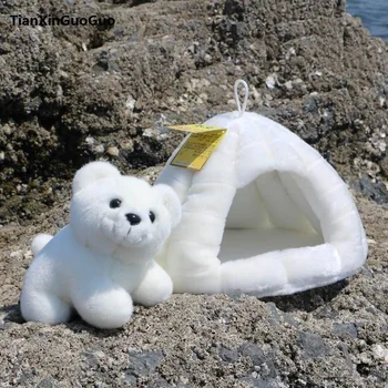 despre 18cm urs polar alb cu 30cm de zapada cave house jucărie de pluș,moale papusa cadou de ziua h2134