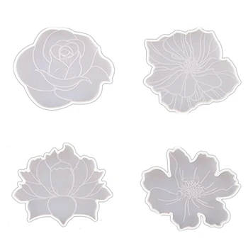 4buc DIY Lipici Flori de Mucegai Coaster Mucegai Rășină Oglindă a Crescut Placemat Ceașcă de Ceai de Masă Mucegai Silicon, Decor Acasă