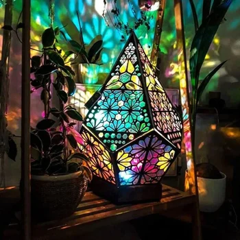 Boem Model De Proiecție Lampa De Noapte Forjat Lemn Gol Ghirlandă Led-Uri De Lumină De Atmosferă Romantică În Cameră Decor Lumini De Basm