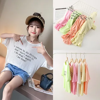 Noi de Vară pentru Copii Fete Haine Stil coreean Fete Mari Vrac Casual Moda T-shirt pentru Copii Scrisoarea Imprimate T-shirt Scurt, #0804