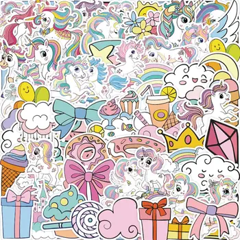 50/100Pieces de Unicorn Roz Autocolante, Autocolant Colorat pentru Cupa Graffiti Doodle Laptop Skateboard Impermeabil Copii Autocolant Pack