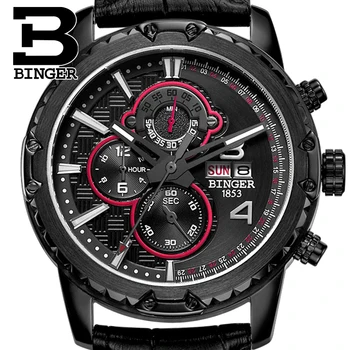 Ceasuri Barbati de Lux de Brand Original BINGER Ceasuri Sport Barbati de Moda ceas Cronograf rezistent la apa de sex Masculin din piele Cuarț ceas