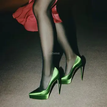 Femei Verde A Subliniat Toe Clasic Stilet Tocuri De Primavara Casual Pompe De Nunta Roșie Birou Doamnă Elegantă Rochie De Petrecere Pantofi