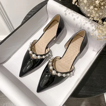 A subliniat Toe Lanț Pearl Stiletto Culoare Solidă de sex Feminin Pompe Capac Negru Tocuri Pantofi de Partid pentru Femei Zapatos Mujer