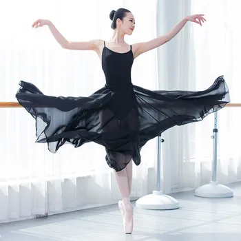 Adult Lungă Șifon Fusta De Balet De Dans Practică Vrac Dans Modern Fuste Solidă Talie Elastic Performanță Costume De O Mărime