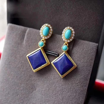 Nou în piața lapis lazuli cercei pentru femei design geometric vintage turcoaz Cercel moda de lux sens bijuterii de nunta