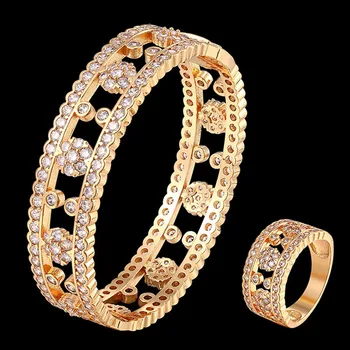 Zlxgirl Brand de bijuterii pentru Femei zirconiu cubi de nunta Brățară cu Inel de aur de culoare mirco pavate Seturi de brățări seturi de bijuterii de mireasă