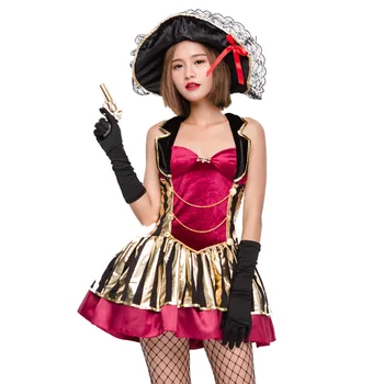Halloween Purim Party Costum De Pirat De Aur Roșu Nobil Piratii Regina Costume De Film Joc Cosplay Rochie Fancy