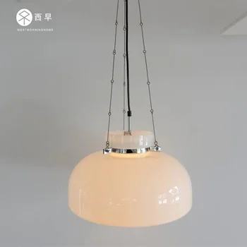 Nordic alb lăptos candelabru de sticlă simplă de lux lumina studiu restaurant dormitor lampa