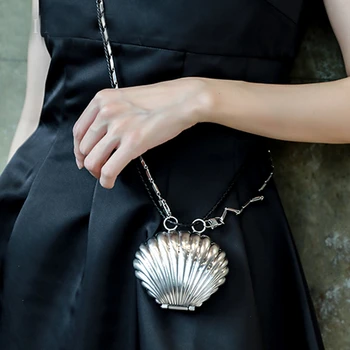 Argint coajă forma de Geanta Crossbody femei shell sac lanț de umăr geanta mini Sac de Ambreiaj pentru femei de metal cataramă Magnetică Poseta de Monede