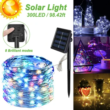 300 LED-uri de Energie Solară Șir de Lumini Zână 8 Moduri de Sârmă de Cupru rezistent la apa Curte cu Grădină în aer liber, Petrecere de Crăciun Lampa Decor