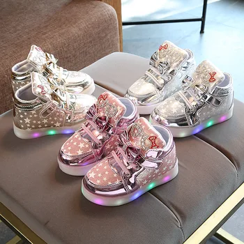 Moda Cool Baby Pantofi Casual Cizme LED iluminat Copil de Tenis Cârlig&Bucla Stralucitoare petrecere a timpului Liber Copii mici Desene animate Fete Adidași