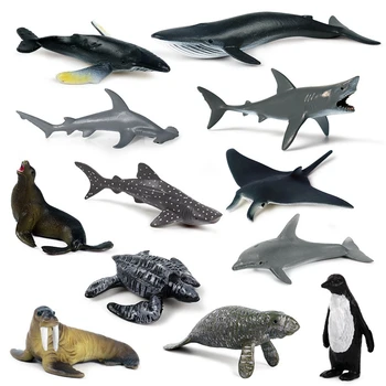 -12buc Simulare Mini Animal Marin Uriaș Dinte de Rechin Ucigaș Balena Albastră, Balena Rechin, Delfin, Pinguin Model de Jucărie