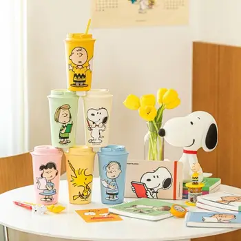 450Ml Noi Snoopy Copii Paie de Băut Cupa Anime Kawaii Capacitate Mare de Căldură-Rezistente Ceașcă de Cafea cu Lapte Cana pentru Fete Cadouri