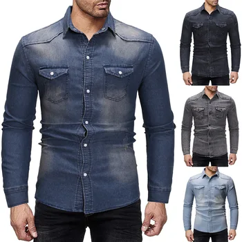 2020 Primăvară și Plin de Simplu Maneca Lunga Slim Montaj Denim Buton Camasa Retro Bărbați pe Plus Dimensiune Bluza M-3xl de Moda de Îmbrăcăminte pentru Bărbați