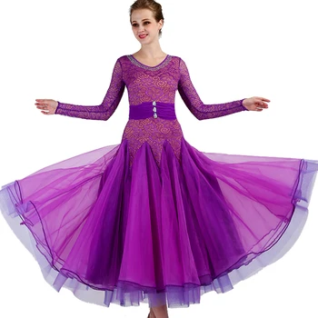 violet Dans Rochii Femei dantelă Standard Vals Dans Costum Adult Sala de Concurs Rochii q090
