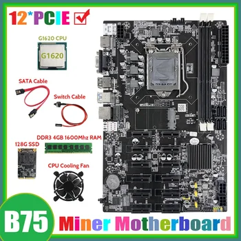 B75 12 PCIE ETH Miniere Placa de baza+G1620 CPU+DDR3 4GB 1600Mhz RAM+SSD 128G+Ventilator+Cablu SATA+Cablu de Switch Miner Placa de baza