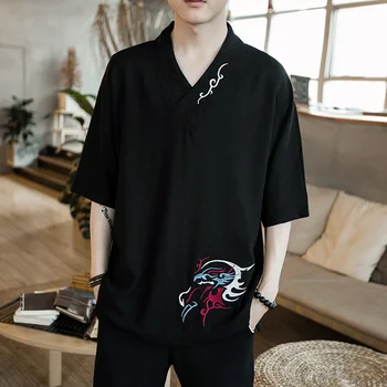 Chineză Tricou Bouse Bărbați Tradițională Chineză de Îmbrăcăminte pentru Bărbați Chinez Mandarin Guler Camasa Kung Fu Tinuta Topuri