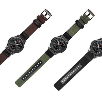 22mm-20mm Țesute Nylon+Piele Trupa Ceas Curea Pentru Samsung Gear S3 Sport Huawei Watch 2 Cu Quick Realease Pin Watchbands