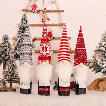 Crăciun Fericit, Zăpadă Pălărie Pădure Bătrân Vin Fără Chip De Păpușă Vin Acoperi Sticla De Vin Decor De Anul Nou Nou Decor De Crăciun