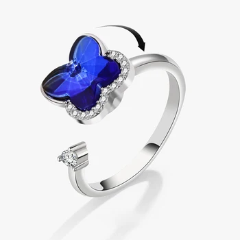KOFSAC Roti Reduce Anxietatea Inel Pentru Femei 925 Sterling Silver Moda Bijuterii Zircon Cristal Fluture Albastru Doamna Inele Cadou