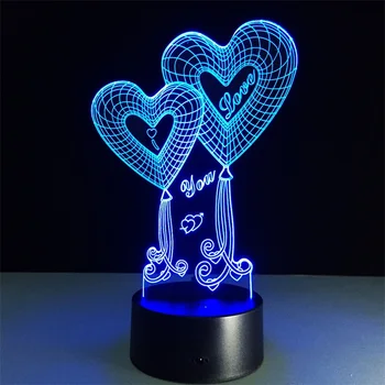 Acrilice Lumina de Noapte Vizuale 3D Bec Iluzie Optică LED-uri Colorate Lampă de Masă Vacanță Romantică de Dragoste Inima Ziua Îndrăgostiților Cadouri