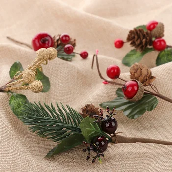 15buc Crăciun Roșu Berry și Con de Pin Ponturi cu Holly Ramuri de Vacanță Florale, Decor Flori Meserii