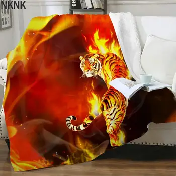 NKNK Tigru Pături Animal Print 3D Flacără de Pluș Arunca Pătură Roman Pături Pentru Paturi Sherpa Pătură de Moda de Epocă Dreptunghi
