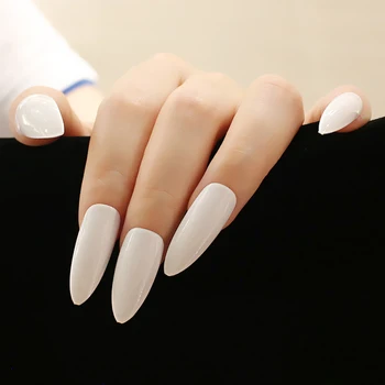24buc Extra lungi ovale subliniat unghii false slim art salon de unghii cristal de diamant de unghii alb