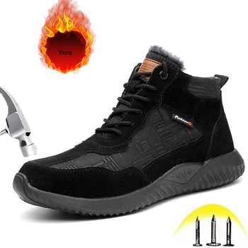 Cald de Iarna barbati Pantofi de protecție de sex Masculin Steel toe Anti-zdrobitor rezistent la Uzura Deodorant Construcții Ușoare de Munca Încălțăminte de protecție