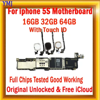 Nu ID-ul de Cont Pentru Placa de baza iPhone 5S 16gb/32g/64g 100% Original Deblocat placi de Logica Cu/Fara Touch ID-ul Gratuit iCloud Placa