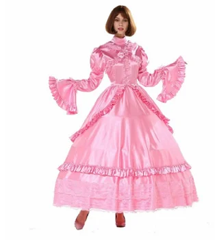 Roz Gotic Blocabil Fetiță Menajera Satin Lung Vrac Rochie Cu Maneci Jocul De Rol Costume Costume Personalizate