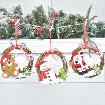 Noi de Craciun Serie din Lemn de Rattan Creative Pandantiv Crăciun Inel Rattan Ornamente Dulap Uși și Ferestre Decorative Garland